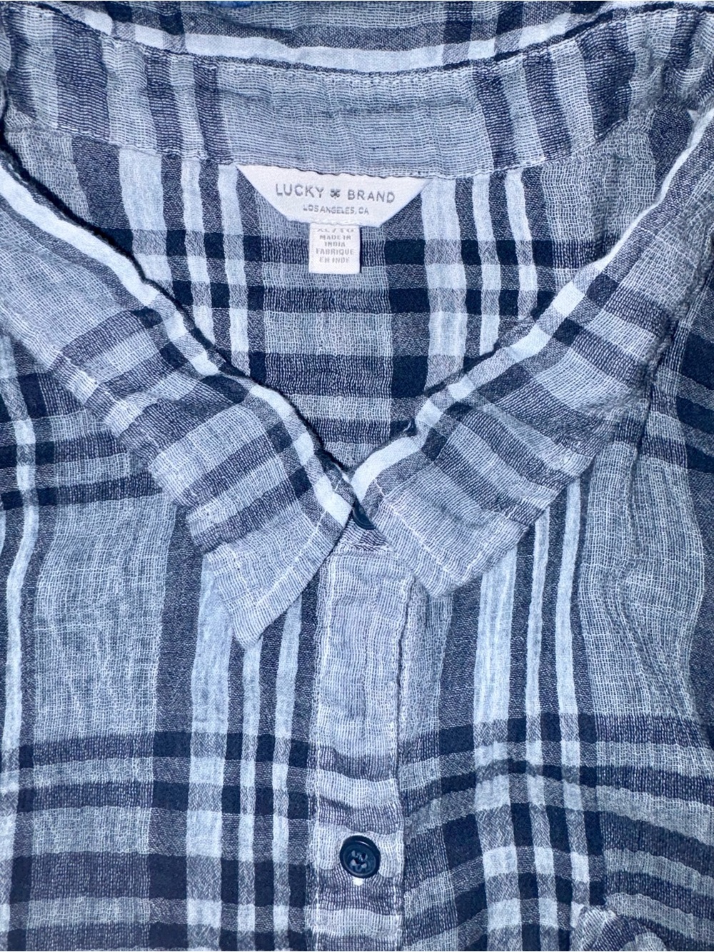 Lucky Brand Blue and White Plaid Button-Down Shirt
